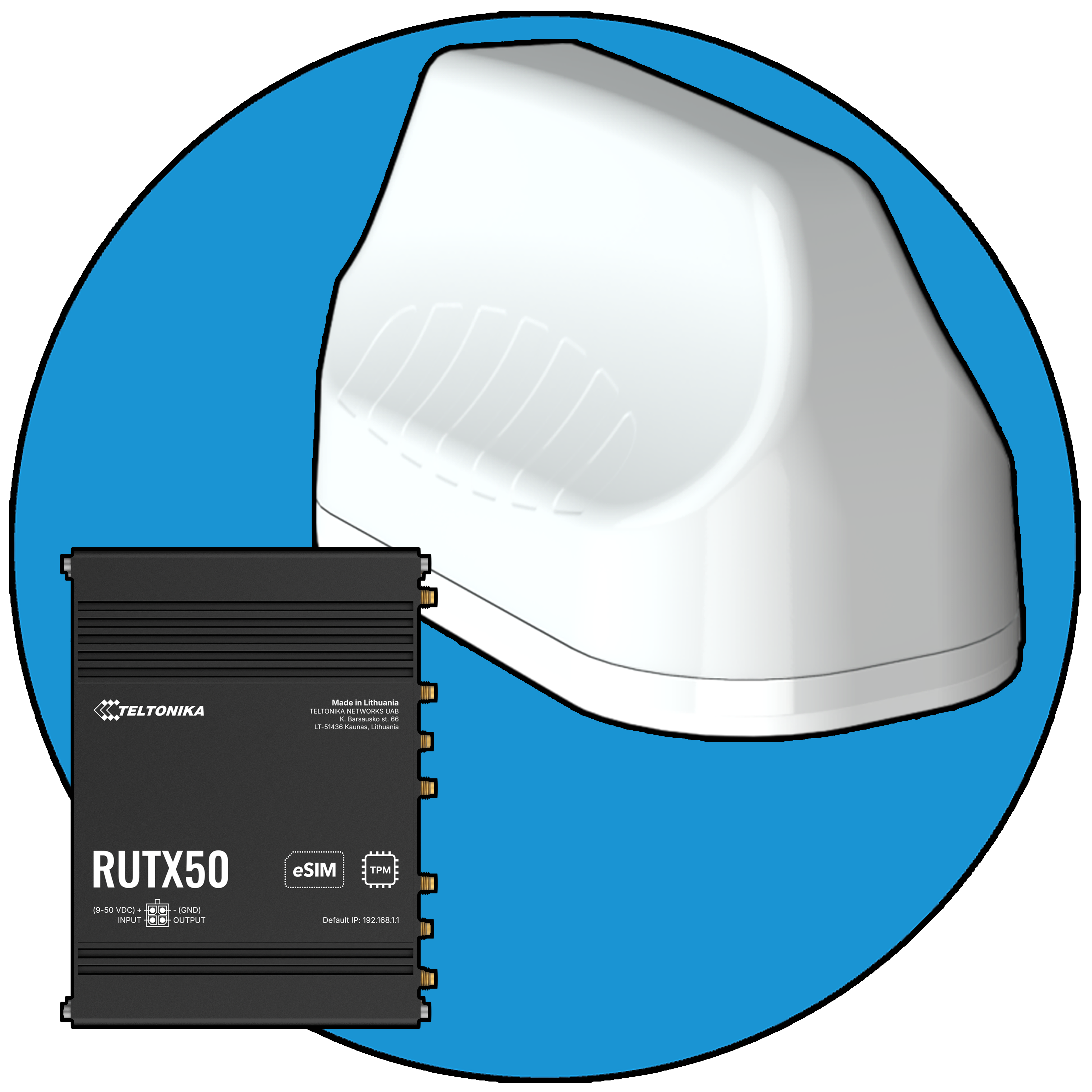 RUTX50 Router & MIMO-3-V2-17 - White Antenna